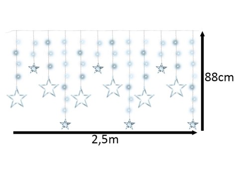 Lampki LED kurtyna gwiazdki 2,5m 138LED zimny biały