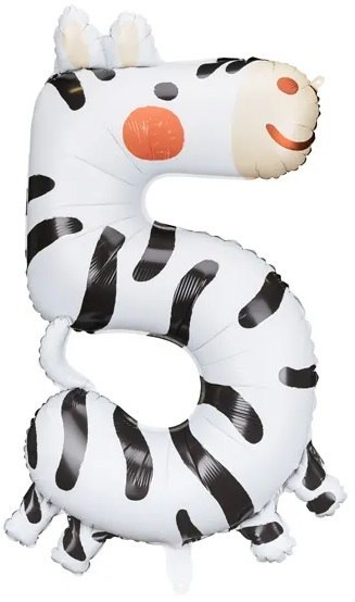 Balon foliowy urodzinowy cyfra "5" - Zebra 42x81 cm