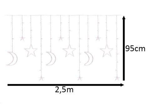 Lampki LED kurtyna księżyc gwiazdy świąteczne choinkowe 2,5m 138LED ciepły biały