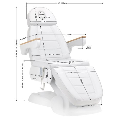 Fotel kosmetyczny elektryczny SILLON Lux 273b 3 silniki biały