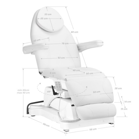 Fotel kosmetyczny elektryczny Sillon Basic 3 siln. obrotowy biały