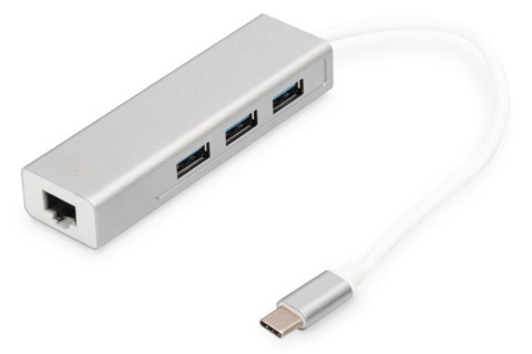 HUB/Koncentrator DIGITUS 3-portowy USB Typ C, USB A HighSpeed z Gigabit LAN aluminium HUB/Koncentrator DIGITUS 3-portowy USB Typ C, USB A HighSpeed z Gigabit LAN aluminium