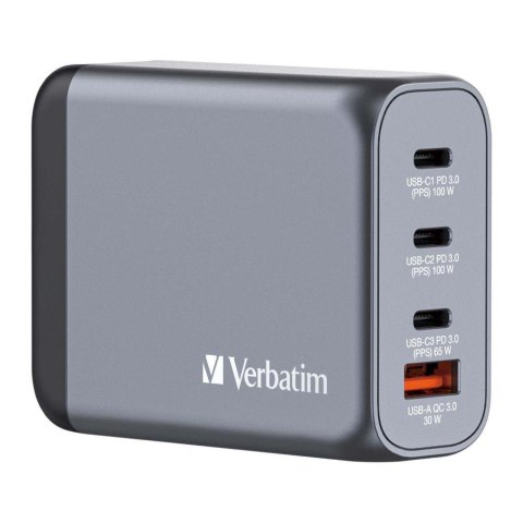 Ładowarka sieciowa Verbatim GaN GNC-100 3xUSB-C PD (2x100W+65W) 1xUSB-A QC 3.0 Ładowarka sieciowa Verbatim GaN GNC-100 3xUSB-C PD (2x100W+65W) 1xUSB-A QC 3.0
