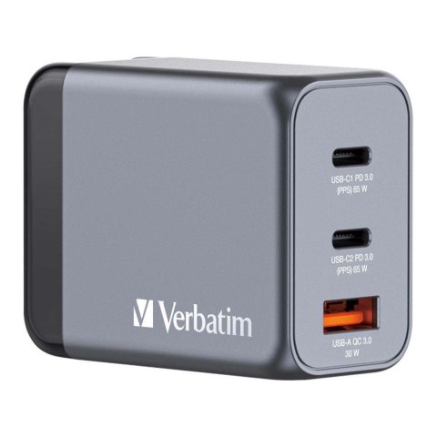 Ładowarka sieciowa Verbatim GaN GNC-65 2xUSB-C PD 65W 1xUSB-A QC 3.0 Ładowarka sieciowa Verbatim GaN GNC-65 2xUSB-C PD 65W 1xUSB-A QC 3.0