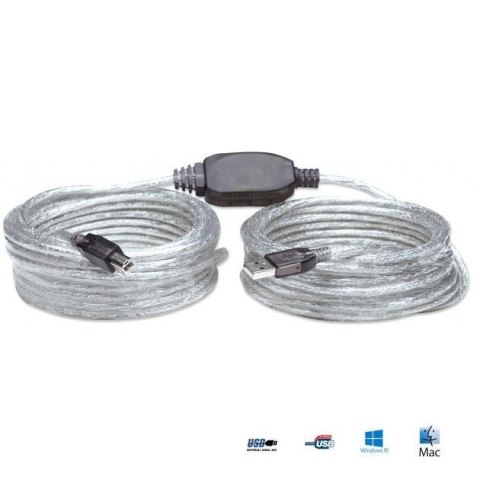 Kabel Manhattan USB 2.0 A-B M/M, aktywny, 11m, srebrny Kabel Manhattan USB 2.0 A-B M/M, aktywny, 11m, srebrny