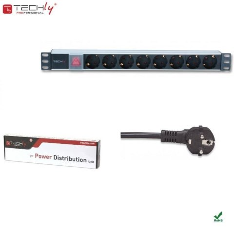 Listwa zasilająca Rack19" 1U TechlyPro 8 gniazd Schuko 3m czarna Listwa zasilająca Rack19" 1U TechlyPro 8 gniazd Schuko 3m czarna