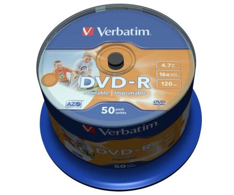 Płyty DVD-R Verbatim 16x 4.7GB (Cake 50) WIDE PRINTABLE Płyty DVD-R Verbatim 16x 4.7GB (Cake 50) WIDE PRINTABLE