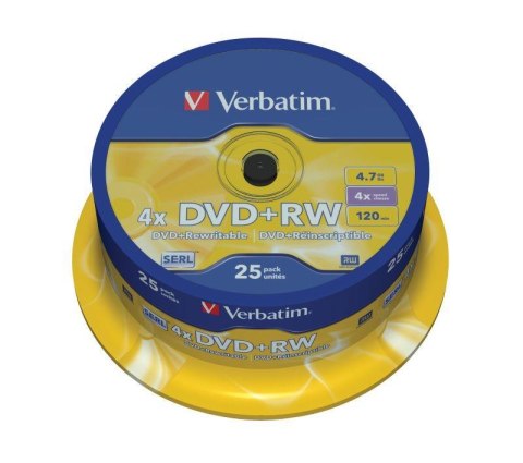 Płyty DVD+RW Verbatim 4x 4.7GB (Cake 25) MATT SILVER Płyty DVD+RW Verbatim 4x 4.7GB (Cake 25) MATT SILVER