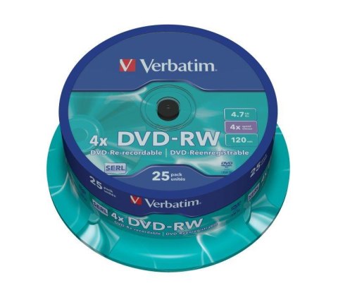 Płyty DVD-RW Verbatim 4x 4.7GB (Cake 25) MATT SILVER Płyty DVD-RW Verbatim 4x 4.7GB (Cake 25) MATT SILVER
