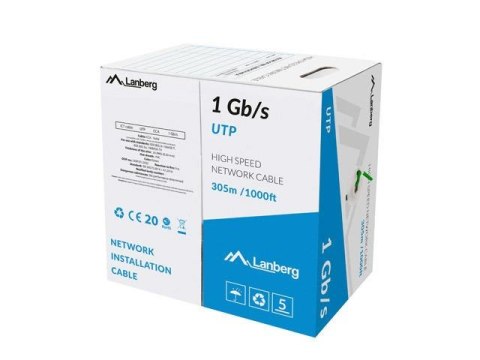 Kabel UTP Lanberg 1Gb/s 305m drut CCA zielony Kabel UTP Lanberg 1Gb/s 305m drut CCA zielony