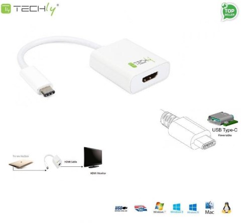 Adapter Techly USB31-HDMI USB-C 3.1 na HDMI M/Ż, biały 0,15m IADAP Adapter Techly USB31-HDMI USB-C 3.1 na HDMI M/Ż, biały 0,15m IADAP