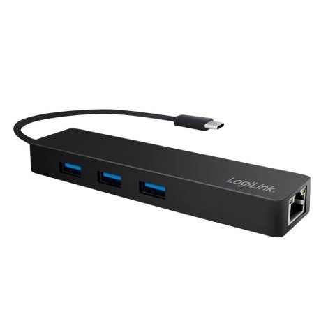 Hub USB-C 3.1 LogiLink UA0313 3 porty + adapter gigabitowy, Ultra Slim Hub USB-C 3.1 LogiLink UA0313 3 porty + adapter gigabitowy, Ultra Slim