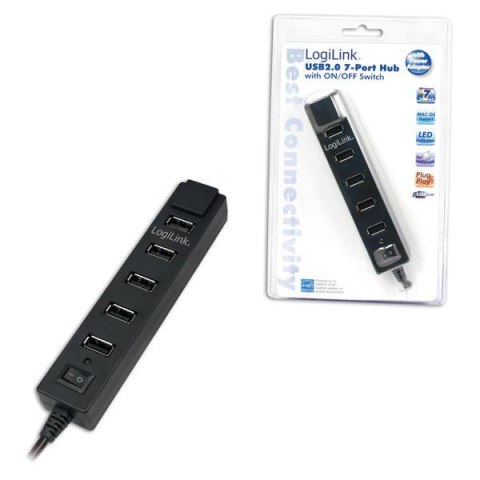 Hub USB LogiLink UA0124 7xUSB 2.0, wyłącznik ON/OFF czarny Hub USB LogiLink UA0124 7xUSB 2.0, wyłącznik ON/OFF czarny