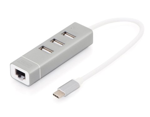 Hub/Koncentrator 3-portowy DIGITUS USB 2.0 HighSpeed Typ C z Fast Ethernet LAN adapter Hub/Koncentrator 3-portowy DIGITUS USB 2.0 HighSpeed Typ C z Fast Ethernet LAN adapter