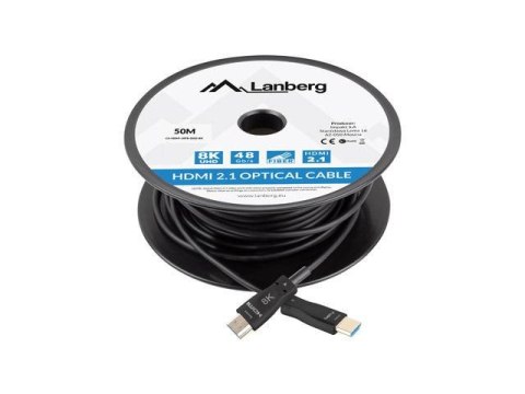 Kabel HDMI Lanberg M/M v2.1 50m 8K czarny optyczny AOC Kabel HDMI Lanberg M/M v2.1 50m 8K czarny optyczny AOC