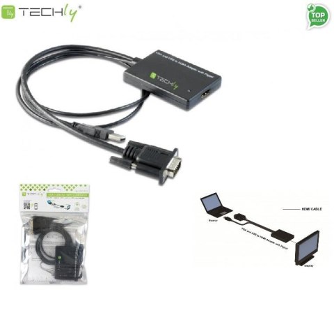 Kabel adapter Techly IDATA HDMI-VGA3 VGA na HDMI z Audio, zasil. z USB Kabel adapter Techly IDATA HDMI-VGA3 VGA na HDMI z Audio, zasil. z USB