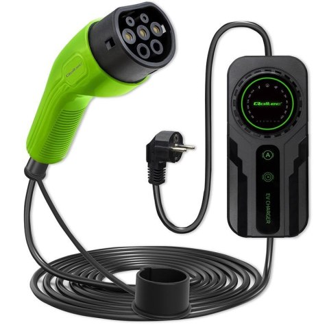 Ładowarka Qoltec do samochodu elektrycznego EV z regulacją 2w1 typ2 | SCHUKO | 3.5kW | 230V | LCD | Przenośna | Wallbox | 5m Ładowarka Qoltec do samochodu elektrycznego EV z regulacją 2w1 typ2 | SCHUKO | 3.5kW | 230V | LCD | Przenośna | Wallbox | 5m