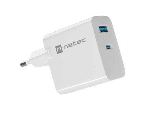 Ładowarka sieciowa, Ładowarka do laptopów Natec Ribera Gan 1x USB-A + 1x USB-C 65W biała Ładowarka sieciowa, Ładowarka do laptopów Natec Ribera Gan 1x USB-A + 1x USB-C 65W biała