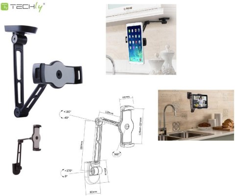 Ramię ścienne do tabletu Techly 4,7-12,9" regulowane, czarne Ramię ścienne do tabletu Techly 4,7-12,9" regulowane, czarne