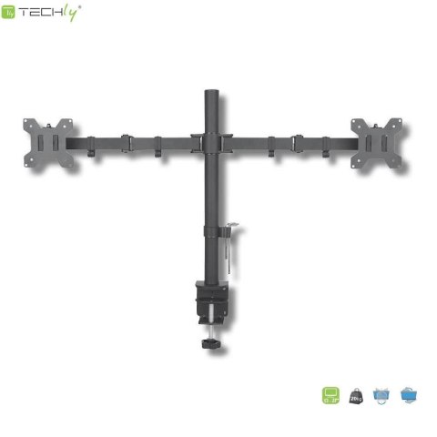 Uchwyt biurkowy Techly 13"-27", 2x10kg na 2 monitory, obrotowy Uchwyt biurkowy Techly 13"-27", 2x10kg na 2 monitory, obrotowy