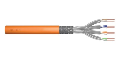 Kabel teleinformatyczny instalacyjny DIGITUS kat.7, S/FTP, Dca, drut, AWG 23/1, LSOH, 50m, pomarańczowy, ofoliowany Kabel teleinformatyczny instalacyjny DIGITUS kat.7, S/FTP, Dca, drut, AWG 23/1, LSOH, 50m, pomarańczowy, ofoliowany