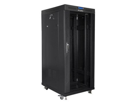 Szafa instalacyjna Rack stojąca 19" 27U 800x1000 czarna drzwi szklane LCD Lanberg (flat pack) Szafa instalacyjna Rack stojąca 19" 27U 800x1000 czarna drzwi szklane LCD Lanberg (flat pack)