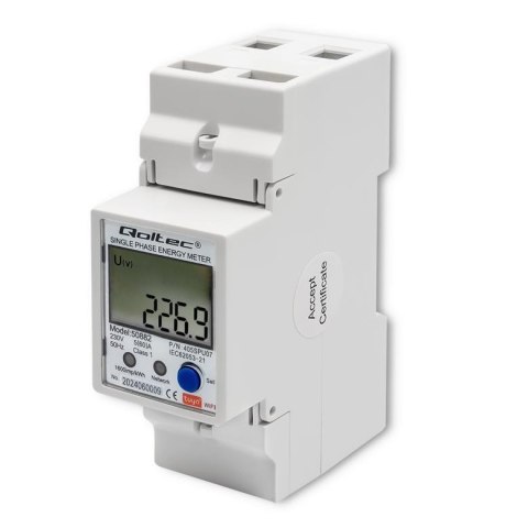 Miernik zużycia energii Qoltec na szynę DIN | jednofazowy elektroniczny licznik | 230V | LCD | Wi-Fi Miernik zużycia energii Qoltec na szynę DIN | jednofazowy elektroniczny licznik | 230V | LCD | Wi-Fi