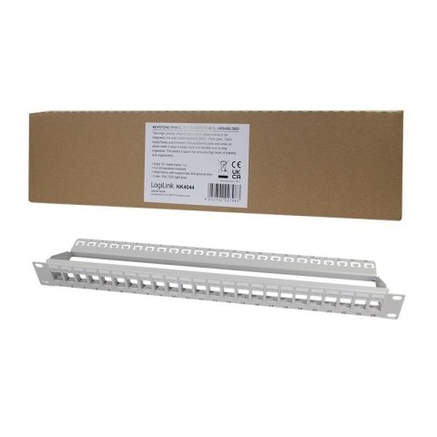 Patch panel 19" LogiLink NK4044 24 x keystone, 1U, nieekranowany, szary Patch panel 19" LogiLink NK4044 24 x keystone, 1U, nieekranowany, szary
