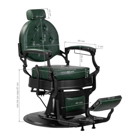 Gabbiano fotel barberski President zielony z czarną ramą