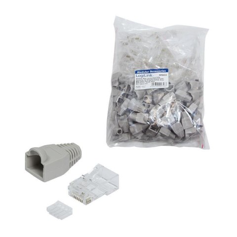 Wtyk RJ45 CAT.6 UTP LogiLink MP0023 z osłonką, szary 100szt Wtyk RJ45 CAT.6 UTP LogiLink MP0023 z osłonką, szary 100szt