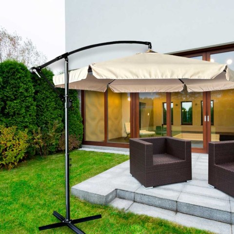 Parasol ogrodowy duży składany z wysięgnikiem 290cm beżowy Parasol ogrodowy duży składany z wysięgnikiem 290cm beżowy