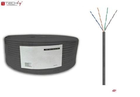 Kabel instalacyjny TechlyPro skrętka Cat5e U/UTP drut, 100m czarny Kabel instalacyjny TechlyPro skrętka Cat5e U/UTP drut, 100m czarny