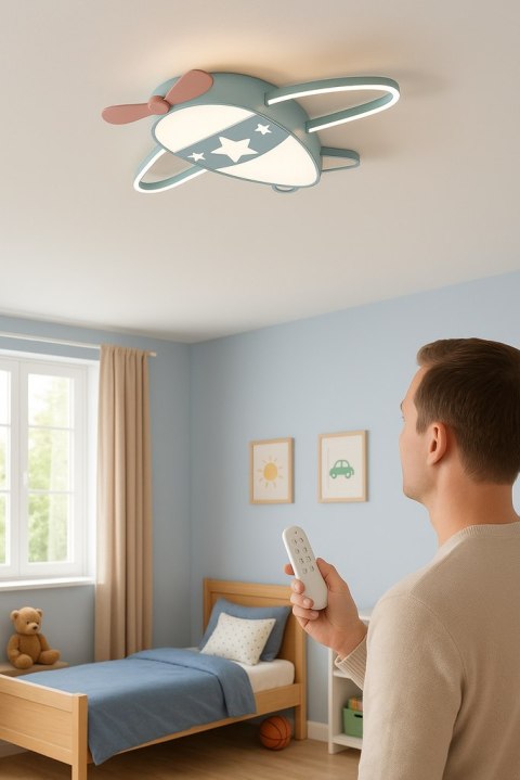 Lampa LED sufitowa plafon do pokoju dziecięcego ściemniana LUMELA + pilot samolot Lampa LED sufitowa plafon do pokoju dziecięcego ściemniana LUMELA + pilot samolot