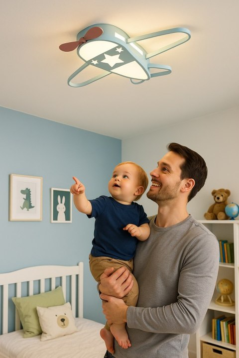 Lampa LED sufitowa plafon do pokoju dziecięcego ściemniana LUMELA + pilot samolot Lampa LED sufitowa plafon do pokoju dziecięcego ściemniana LUMELA + pilot samolot