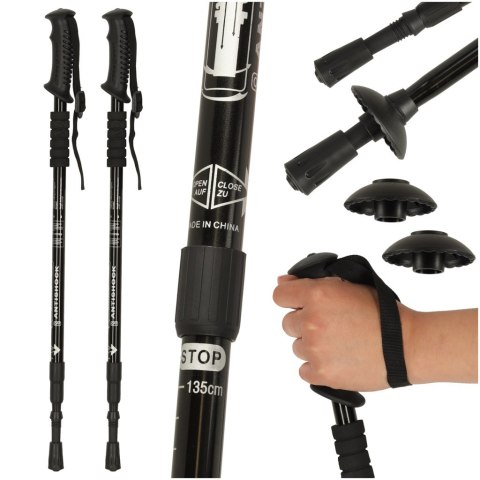 Kijki kije trekkingowe do nordic walking składane 2 sztuki czarne Kijki kije trekkingowe do nordic walking składane 2 sztuki czarne