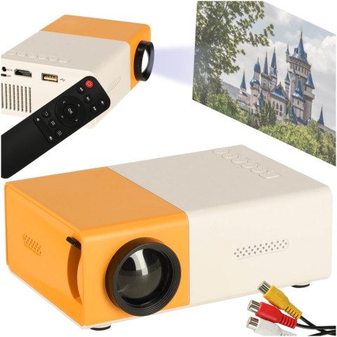 Mini projektor rzutnik przenośny LED TFT LCD 1920x1080 24-60" USB HDMI 12V biało-pomarańczowy